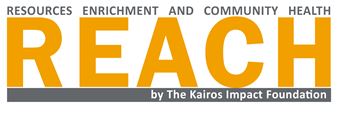 A logo for the Kairos Impact Foundation that includes the words "Resources Enrichment and Community Health" and the word "REACH".